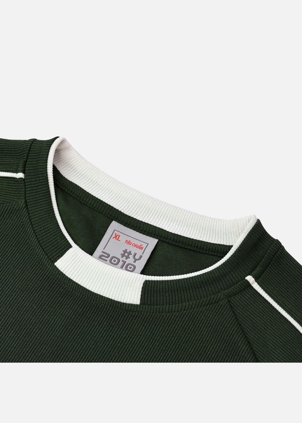 Áo Thun Tay Ngắn Vải Ribbing Co Giãn Seventy Seven 45 Xanh Lá Đậm - YaMe.vn