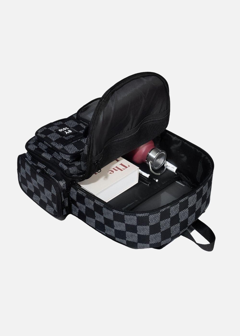 Balo Essential Kẻ Caro Nhiều Ngăn #Y2010 03 Đen - YaMe.vn