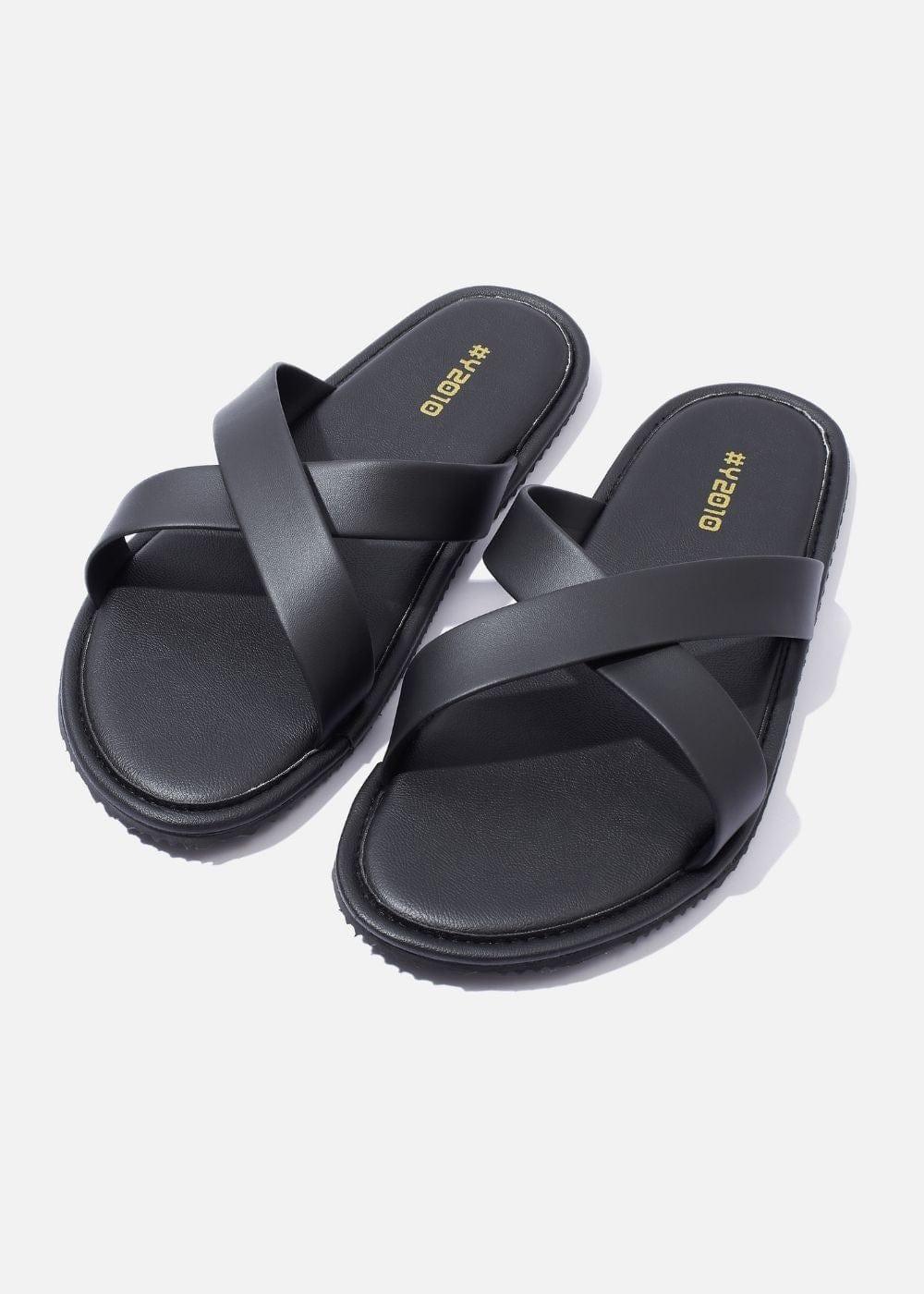 Dép Đế Thấp Two-strap Slides #Y2010 10 Đen - YaMe.vn