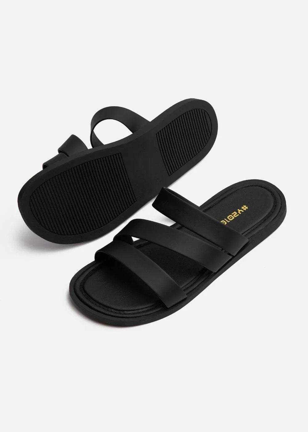 Dép Đế Thấp Multi-strap Slides #Y2010 12 Đen - YaMe.vn