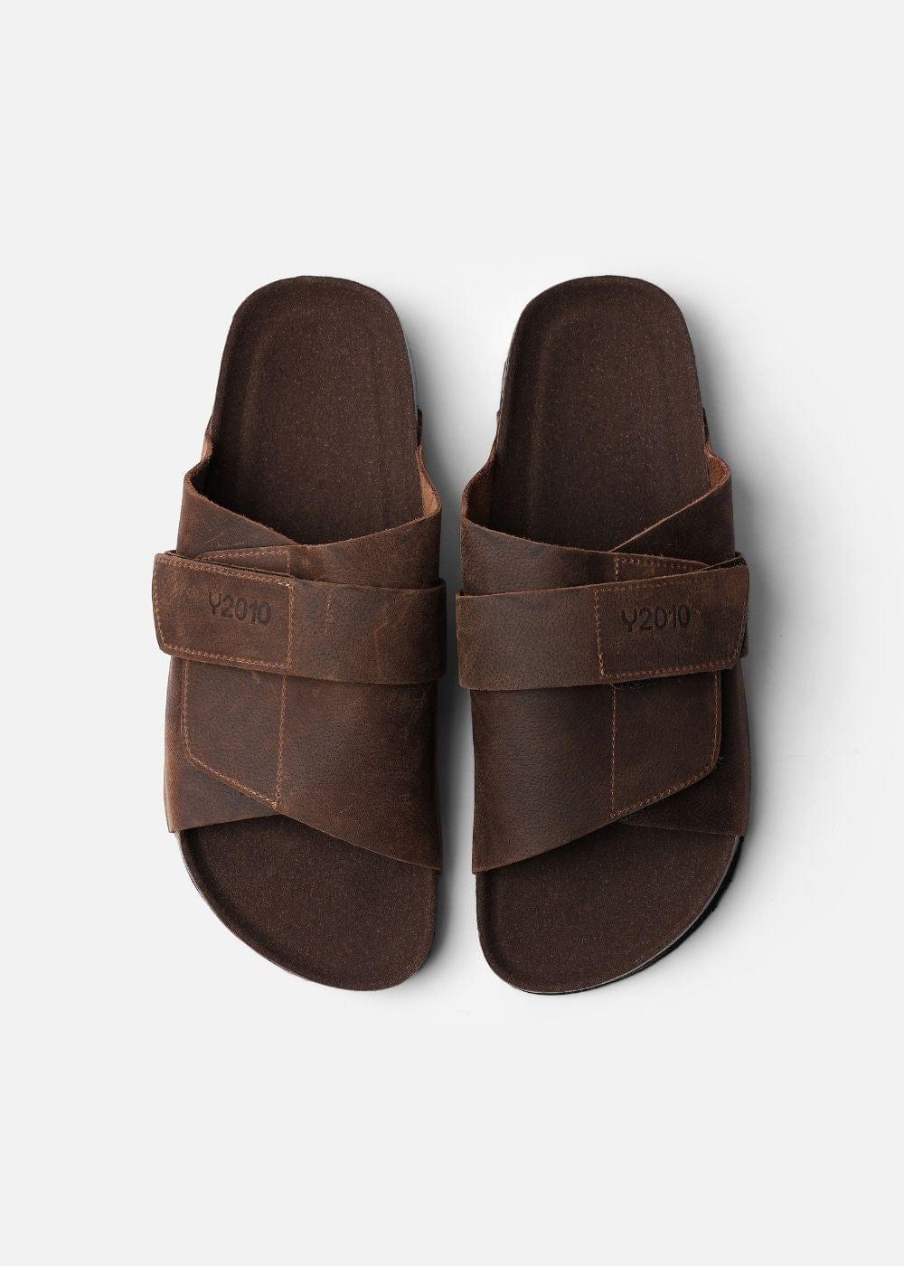 Dép Đế Trấu Slide Slipper Da Suede Mềm #Y2010 A002 Nâu Đậm - YaMe.vn