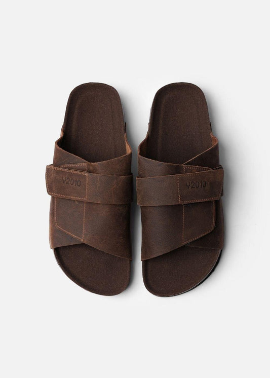 Dép Đế Trấu Slide Slipper Da Suede Mềm #Y2010 A002 Nâu Đậm - YaMe.vn