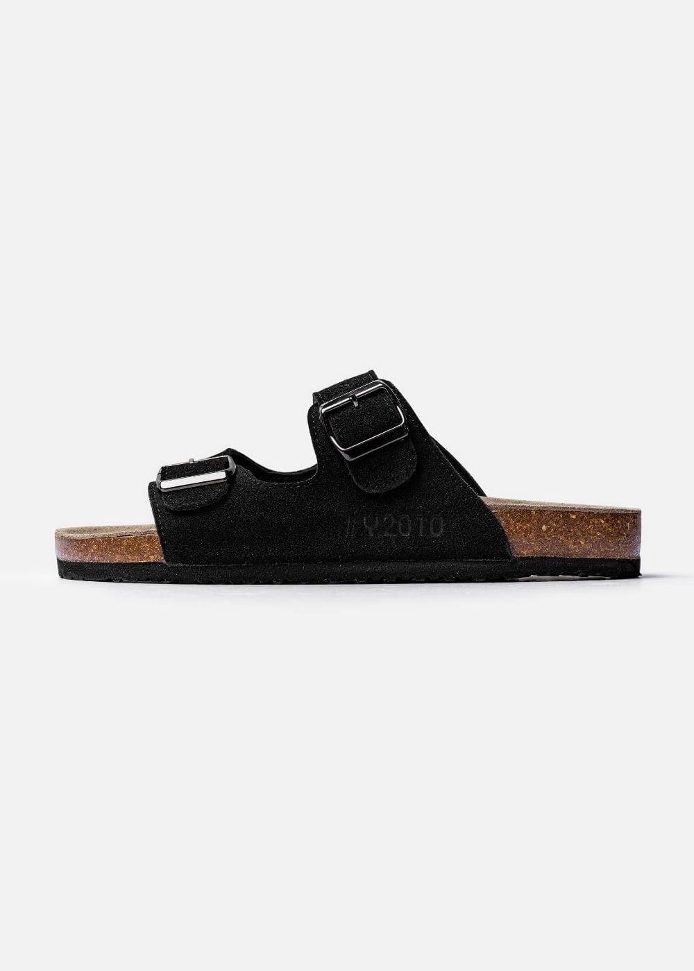 Dép Đế Trấu Two-strap Slides Da Suede Mềm #Y2010 A003 Đen - YaMe.vn