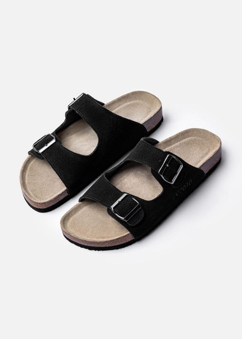 Dép Đế Trấu Two-strap Slides Da Suede Mềm #Y2010 A003 Đen - YaMe.vn