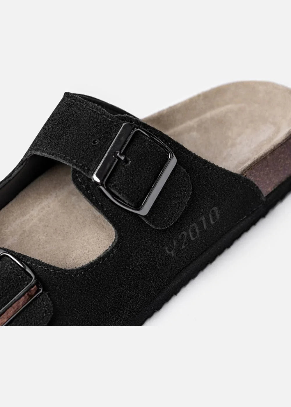 Dép Đế Trấu Two-strap Slides Da Suede Mềm #Y2010 A003 Đen - YaMe.vn