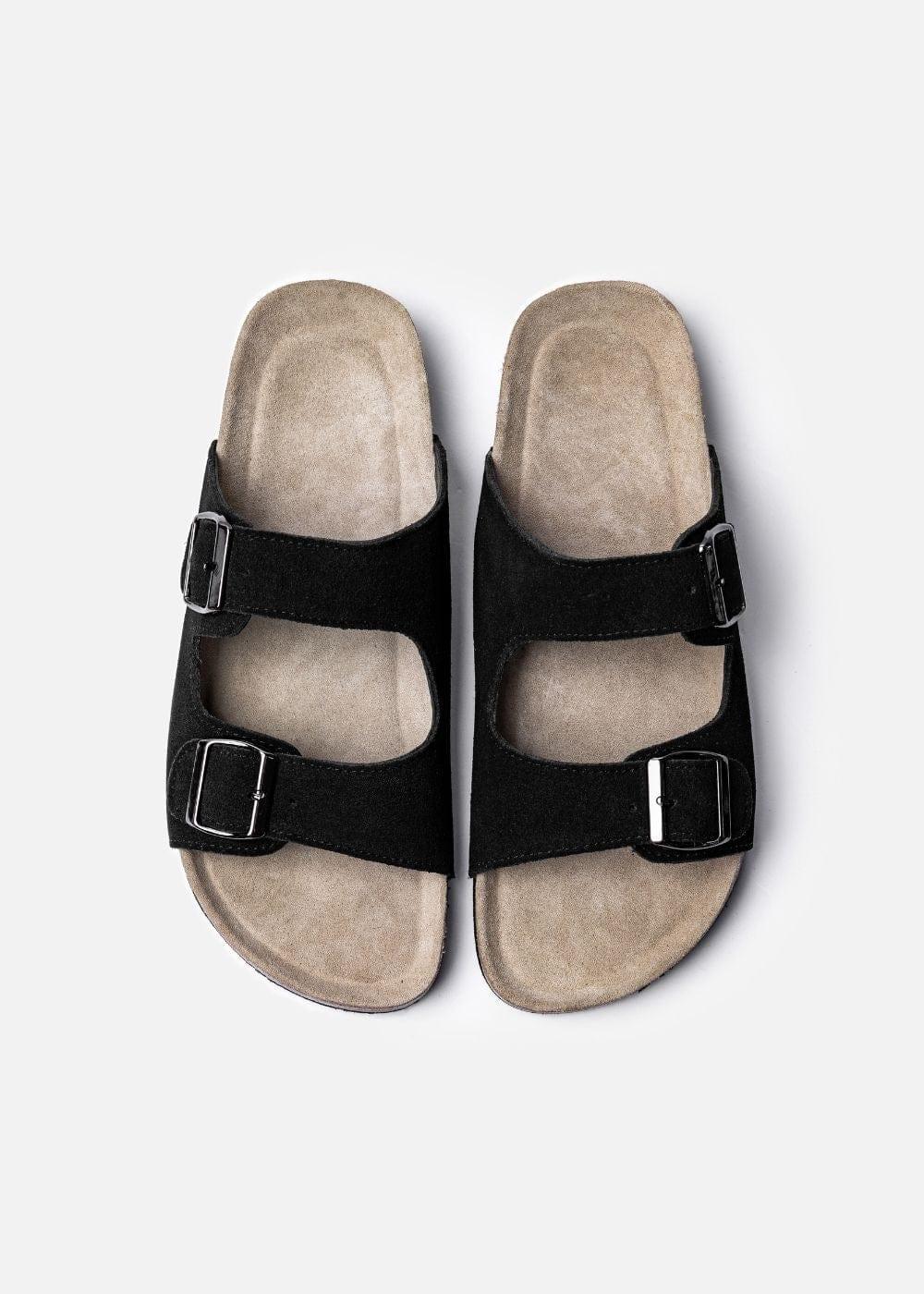 Dép Đế Trấu Two-strap Slides Da Suede Mềm #Y2010 A003 Đen - YaMe.vn