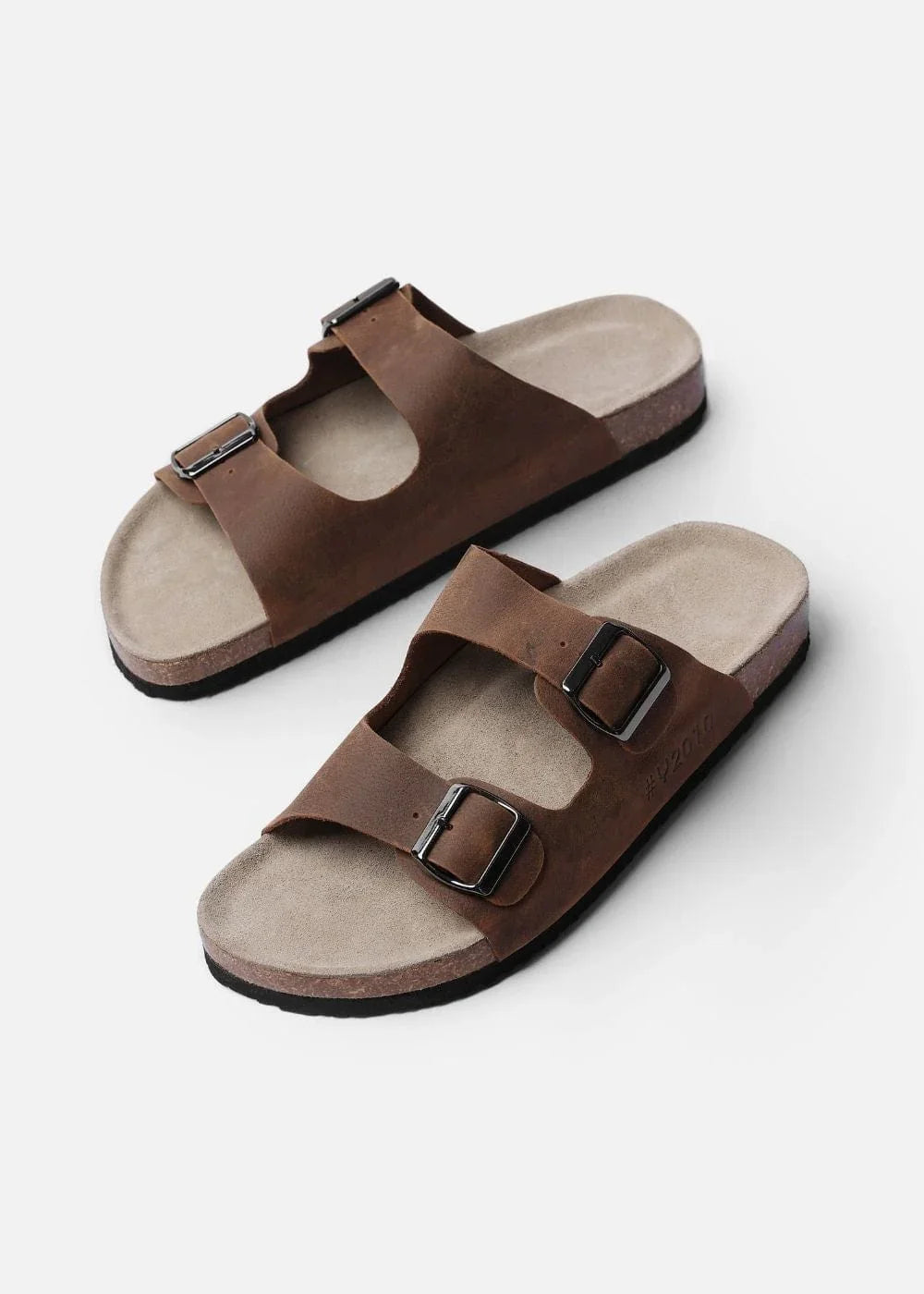 Dép Đế Trấu Two-strap Slides Da Suede Mềm #Y2010 A003 Nâu Đậm - YaMe.vn