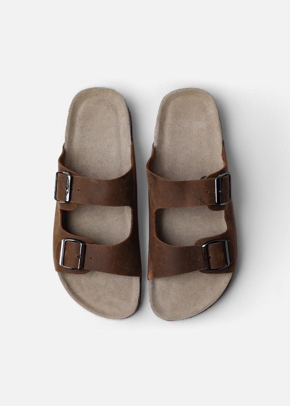 Dép Đế Trấu Two-strap Slides Da Suede Mềm #Y2010 A003 Nâu Đậm - YaMe.vn
