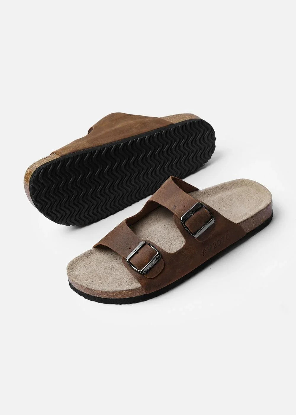 Dép Đế Trấu Two-strap Slides Da Suede Mềm #Y2010 A003 Nâu Đậm - YaMe.vn