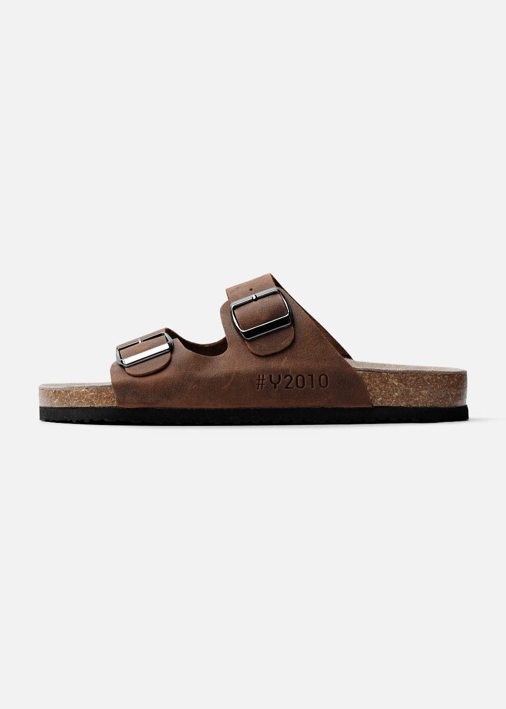 Dép Đế Trấu Two-strap Slides Da Suede Mềm #Y2010 A003 Nâu Đậm - YaMe.vn