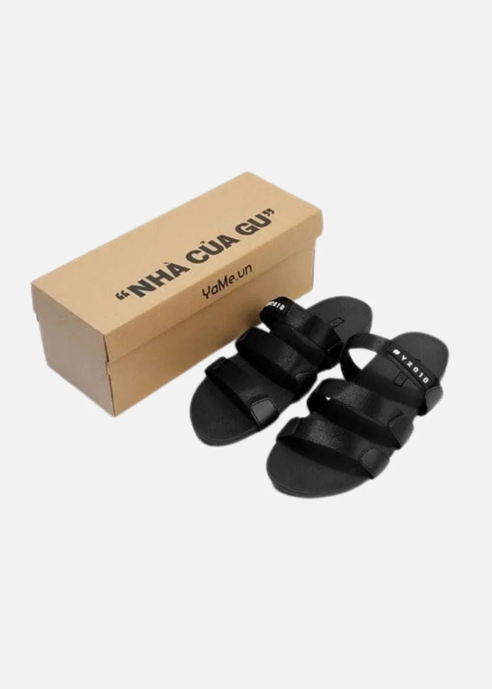 Dép Đế Thấp Multi-strap Slides #Y2010 D2 Đen - YaMe.vn