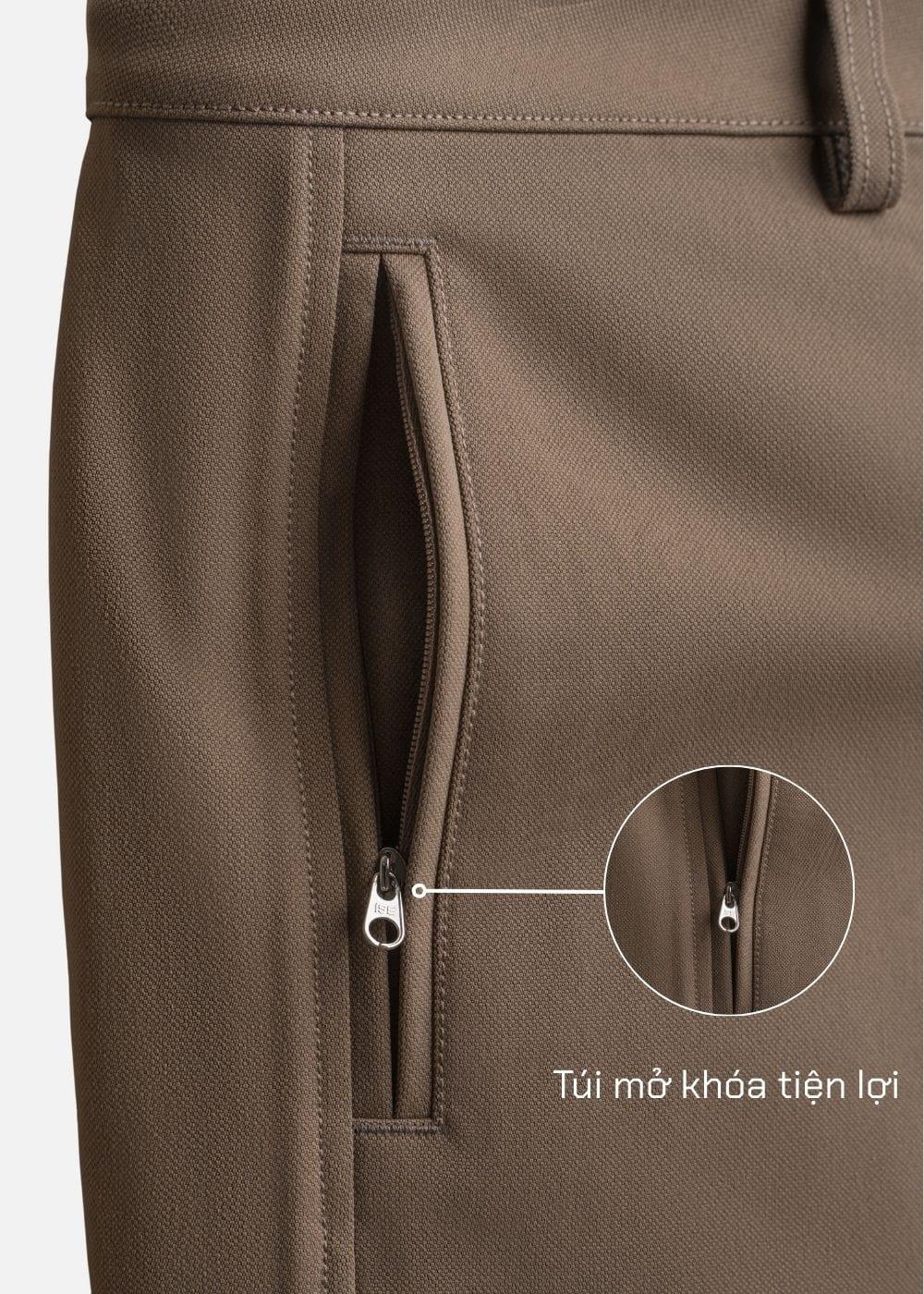 Quần short Kaki Túi Khóa Kéo The Weekend 22 Nâu - YaMe.vn