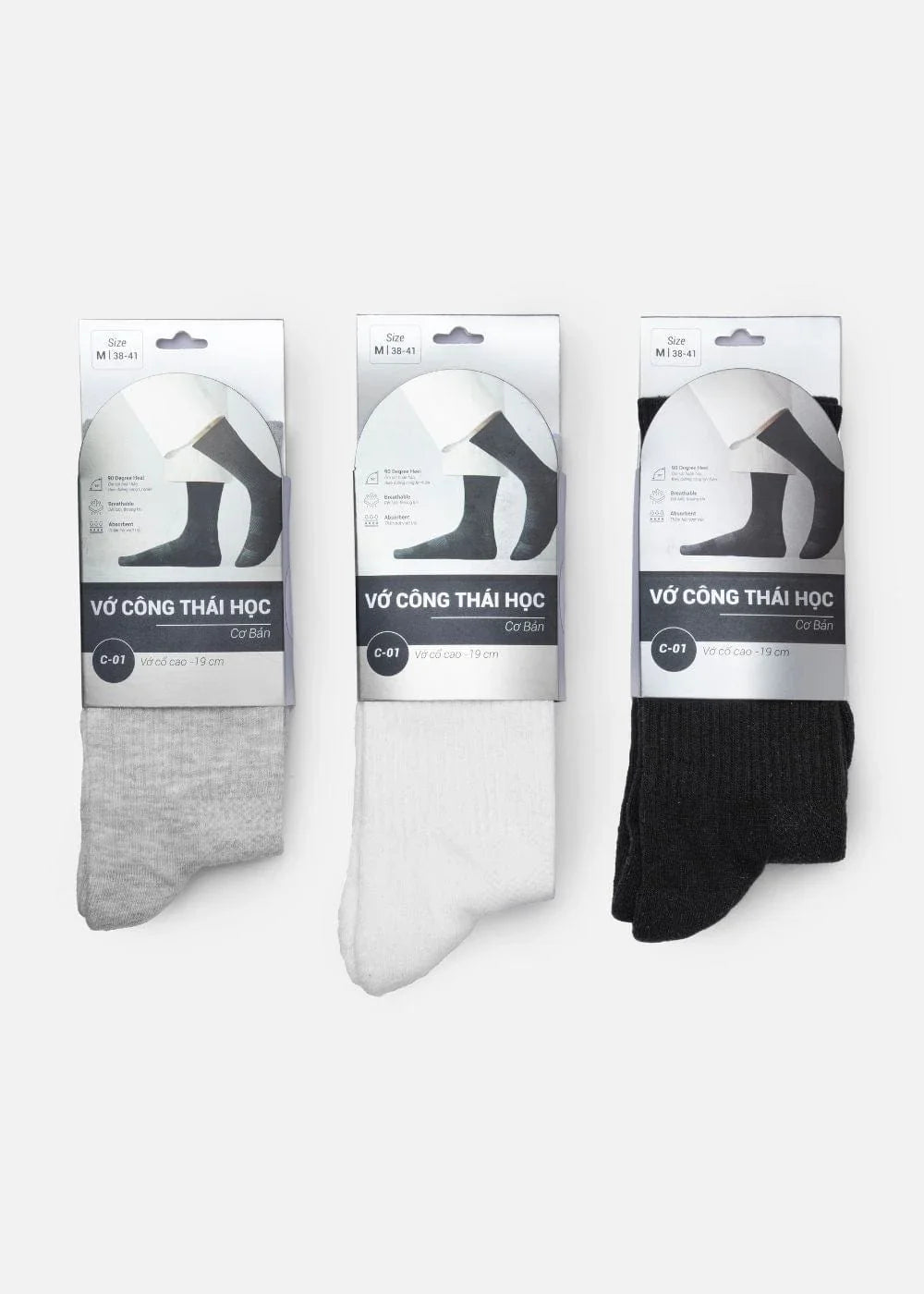 Vớ Cổ Trung Công Thái Học 90° Dệt Lưới Thoáng Khí C001 Xám Nhạt - YaMe.vn
