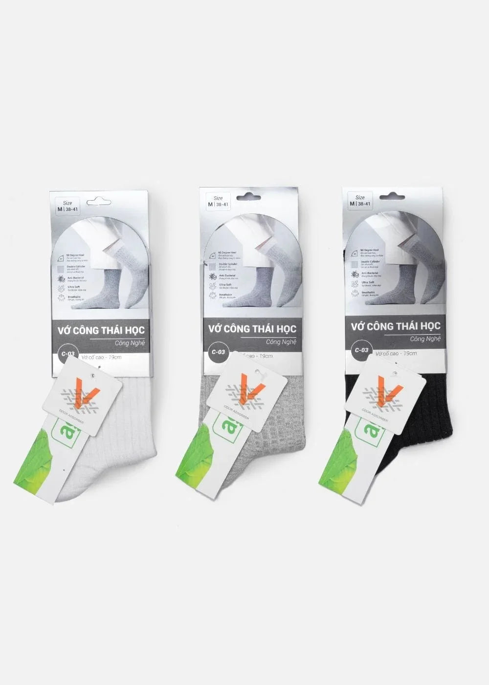 Vớ Cổ Trung Công Thái Học 90° Kháng Khuẩn Khử Mùi #Y2010 C003 Đen - YaMe.vn
