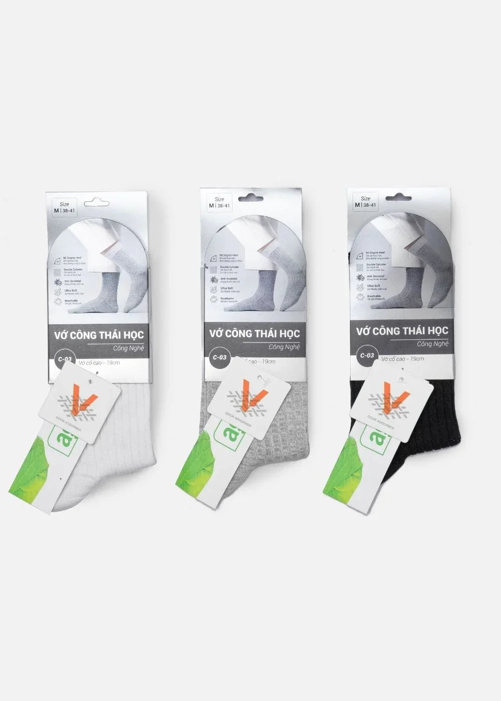 Vớ Cổ Trung Công Thái Học 90° Kháng Khuẩn Khử Mùi #Y2010 C003 Trắng - YaMe.vn