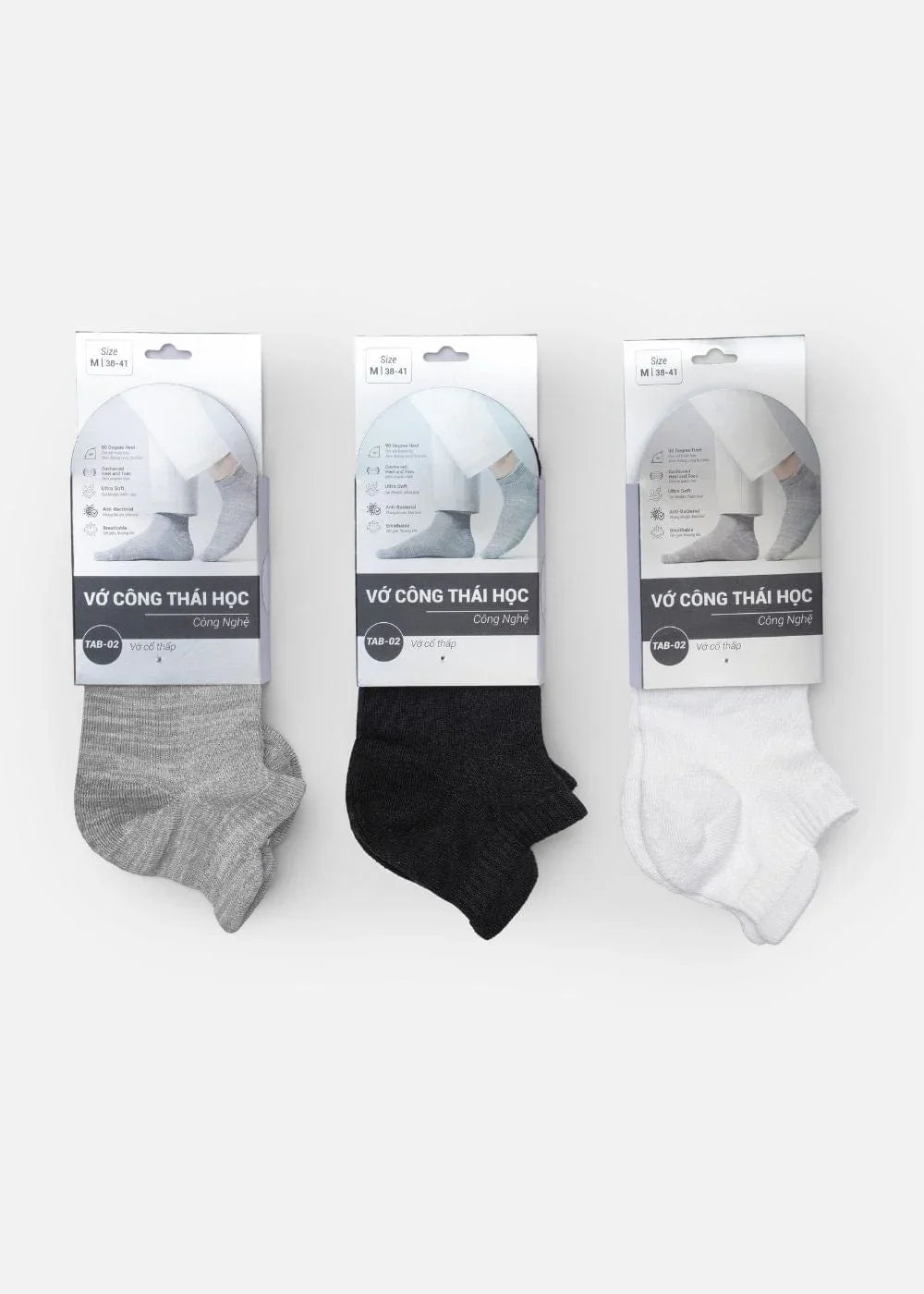 Vớ Cổ Ngắn Công Thái Học 90° Đệm Xù Giảm Chấn Kháng Khuẩn TAB003 Xám Nhạt - YaMe.vn