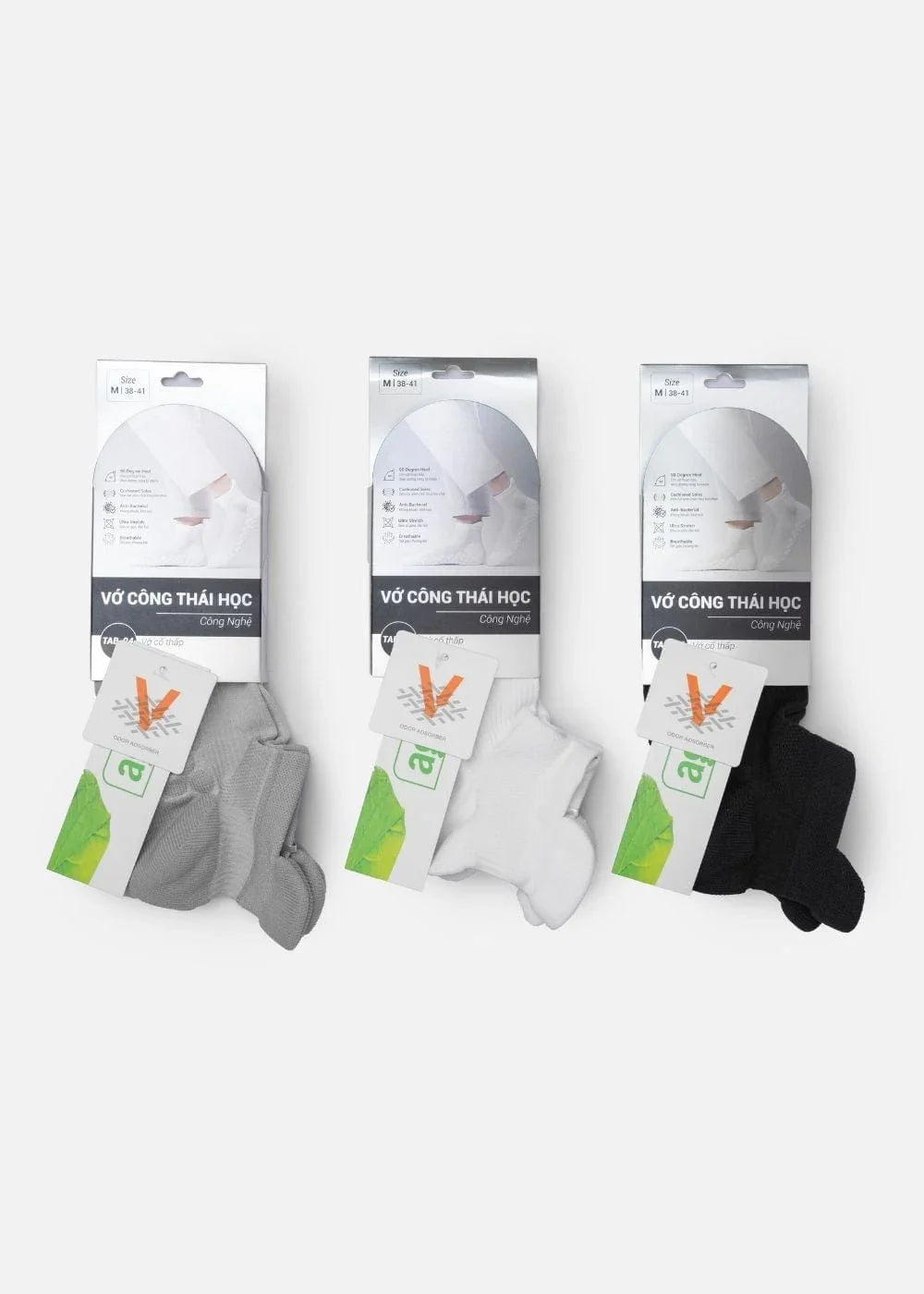 Vớ Cổ Ngắn Công Thái Học 90° Đệm Xù Giảm Chấn Kháng Khuẩn TAB004 Trắng - YaMe.vn
