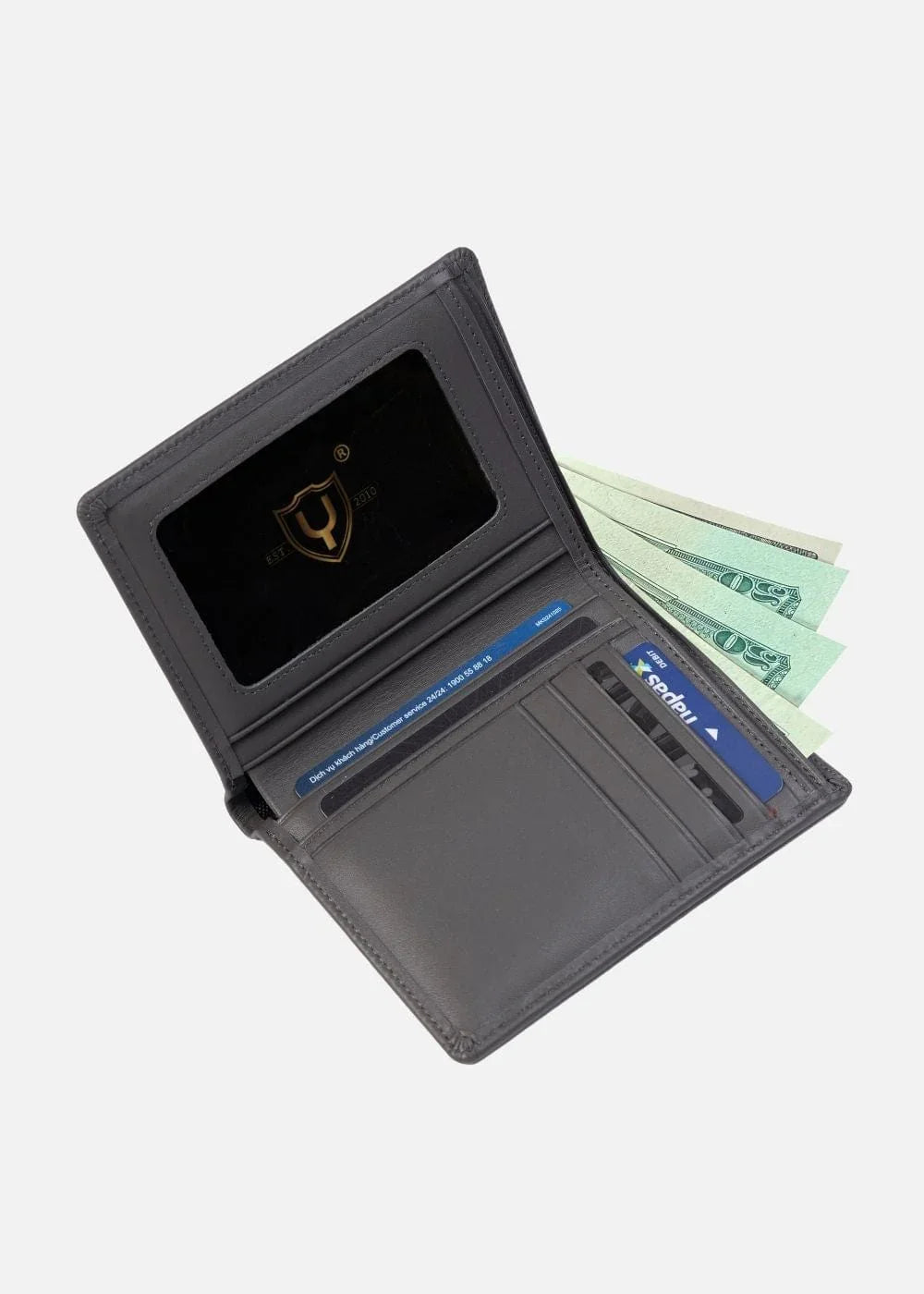 Ví Đứng Da Bò #Y2010 DB002 Xám Đậm - YaMe.vn