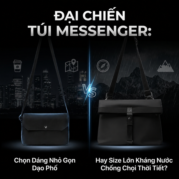 Túi Messenger gọn nhẹ dạo phố VS Túi Messenger size lớn nắp cuộn kháng nước mạnh mẽ.