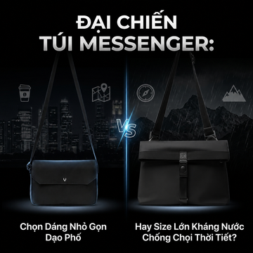 Túi Messenger gọn nhẹ dạo phố VS Túi Messenger size lớn nắp cuộn kháng nước mạnh mẽ.