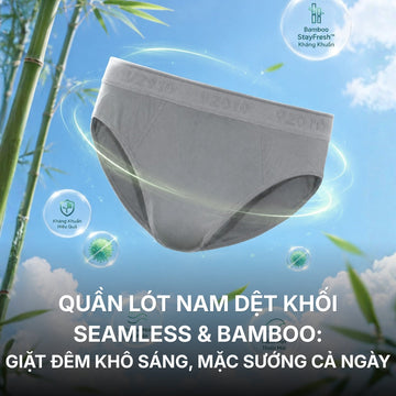 Mặc quần lót dệt khối Seamless/Bamboo nhanh khô, lỡ mắc mưa về giặt phơi 1 đêm là mai có đồ mặc liền (Mua combo cho tiết kiệm).