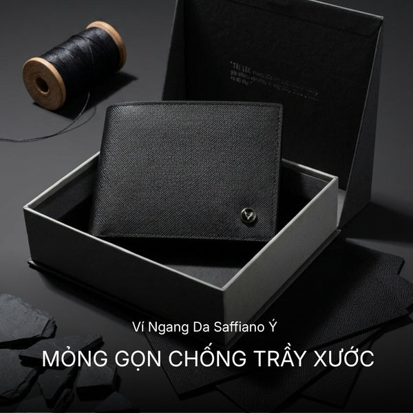 Ví nam Tài Lộc 003: Duy trì phom dáng và khả năng chống trầy xước từ dòng da Saffiano Ý