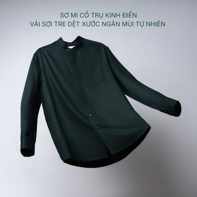 Sơ mi cổ trụ The CEO 009: Cấu trúc vân nổi Slub hạn chế tình trạng vải dính sát vào da