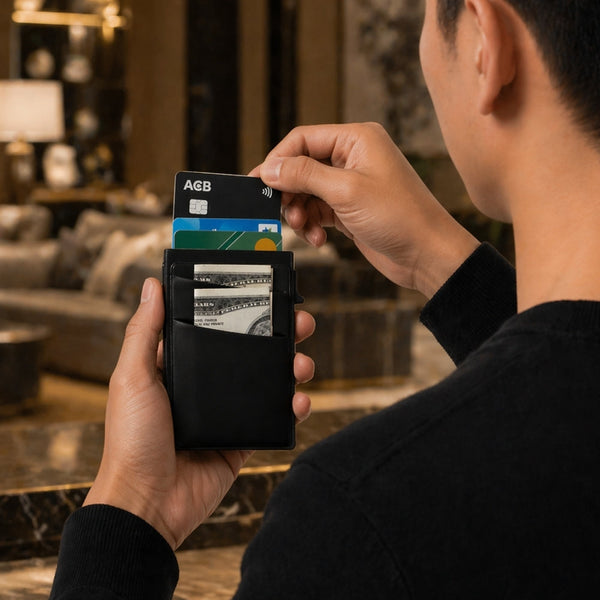 Thẻ từ ATM chạm là trừ tiền, nhét ví có lớp lót chống quét sóng RFID đi xe buýt, sân bay cho chắc ăn.