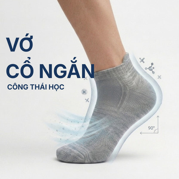Vớ #Y2010 127: Cấu trúc dệt đệm xù giảm chấn và giải pháp chống tuột gót công thái học