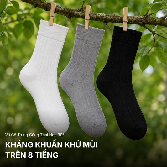 Mang giày kín suốt 8 tiếng: Vớ cổ trung công thái học #Y2010 130 giữ phom và giảm ẩm bách bằng cách nào?