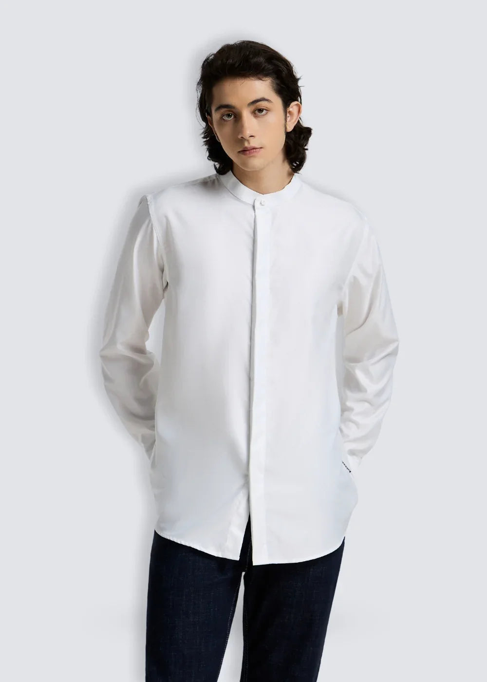 Áo Sơ Mi Cổ Trụ Vải Modal Mềm Mịn Ít Nhăn Non Branded 38 Trắng - YaMe.vn