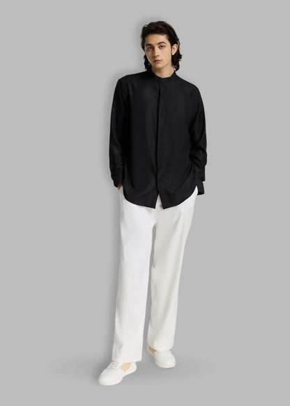 Áo Sơ Mi Cổ Trụ Vải Modal Mềm Mịn Ít Nhăn Non Branded 38 Đen - YaMe.vn