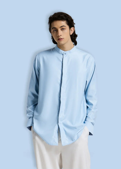 Áo Sơ Mi Cổ Trụ Vải Modal Mềm Mịn Ít Nhăn Non Branded 38 Xanh Dương Nhạt - YaMe.vn