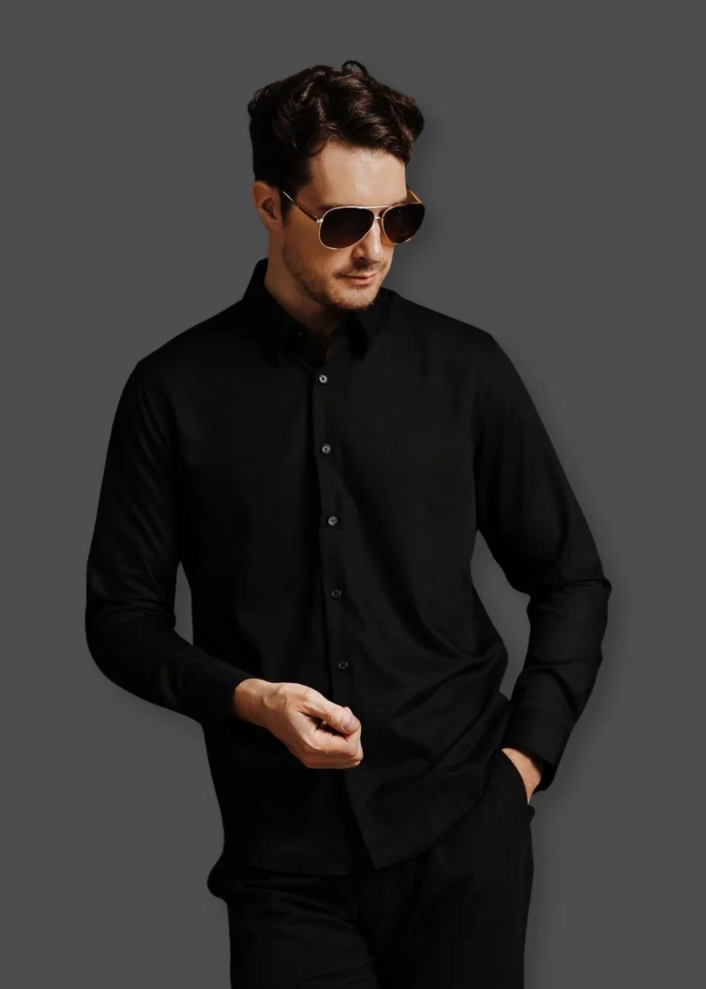 Áo Sơ Mi Tay Dài Vải Ngải Cứu Kháng Khuẩn The CEO 001 Đen - YaMe.vn