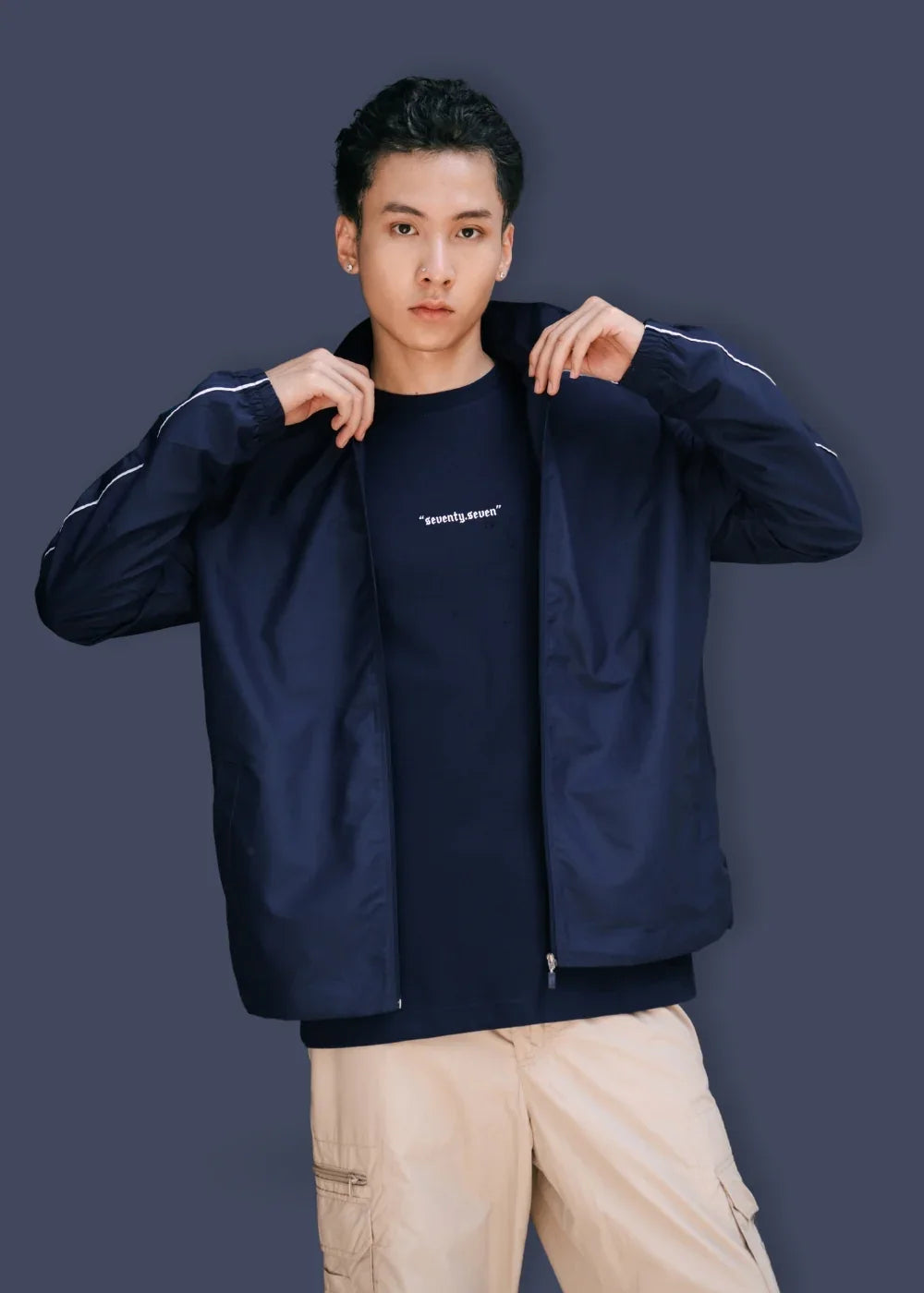 Áo Khoác Gió Trượt Nước Seventy Seven 40 Xanh Dương Đậm - YaMe.vn