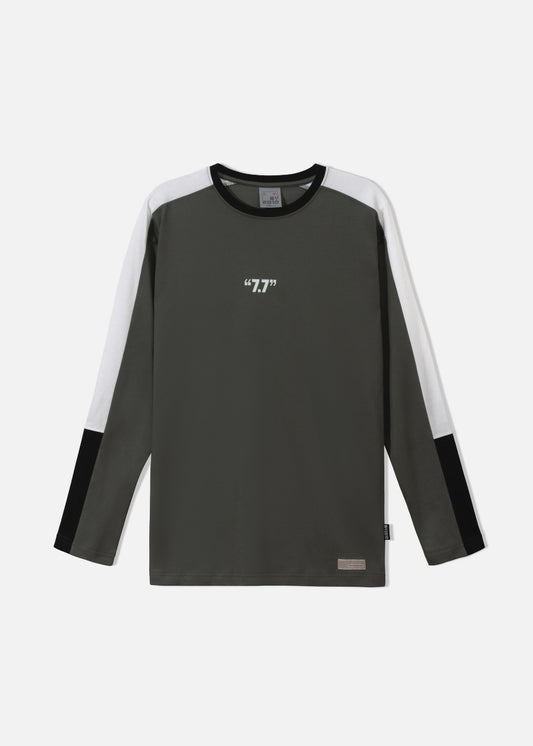 Áo Thun Tay Dài Cotton Phối Màu Seventy Seven 16 Xanh Rêu