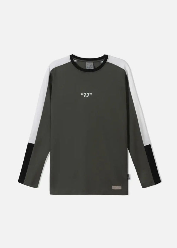 Áo Thun Tay Dài Cotton Phối Màu Seventy Seven 016 Màu Xanh Lá Đậm Dáng Vừa Vặn F3