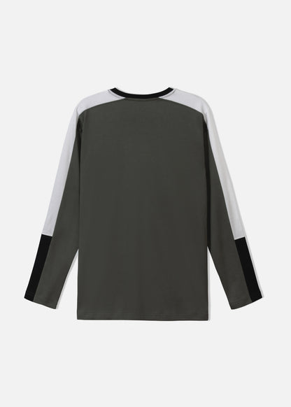 Áo Thun Tay Dài Cotton Phối Màu Seventy Seven 16 Xanh Rêu