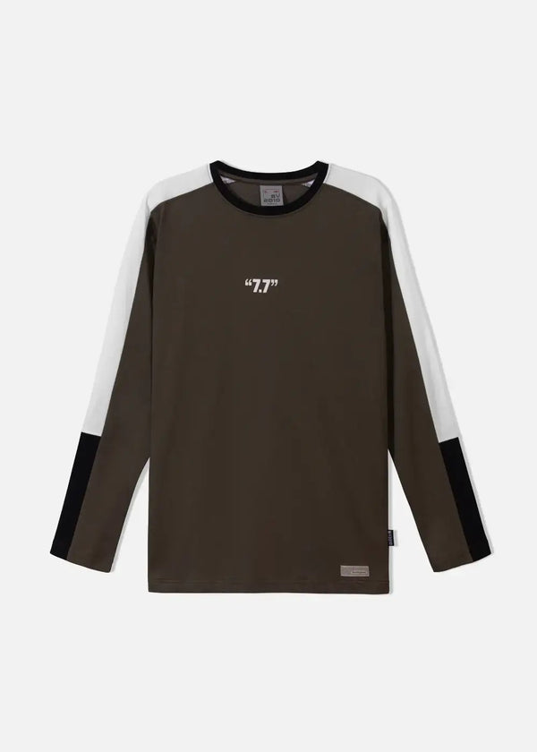 Áo Thun Tay Dài Cotton Phối Màu Seventy Seven 016 Màu Nâu Đậm Dáng Vừa Vặn F3