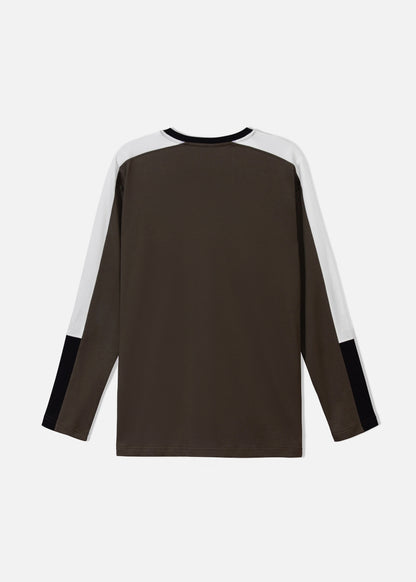 Áo Thun Tay Dài Cotton Phối Màu Seventy Seven 16 Nâu Đậm