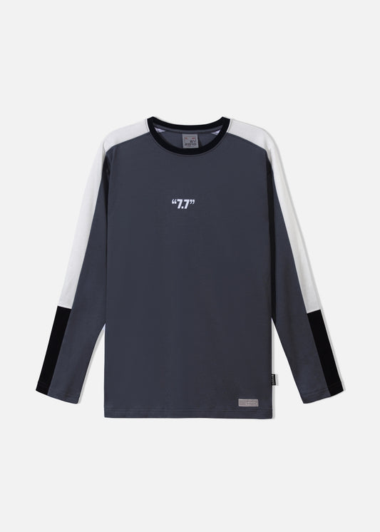 Áo Thun Tay Dài Cotton Phối Màu Seventy Seven 16 Xám