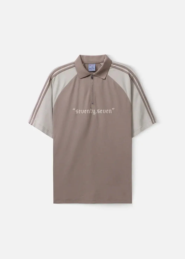 Áo Thun Cổ Polo Khóa Kéo Thoáng Khí Seventy Seven 018 Màu Nâu Be Dáng Rộng Rãi F4