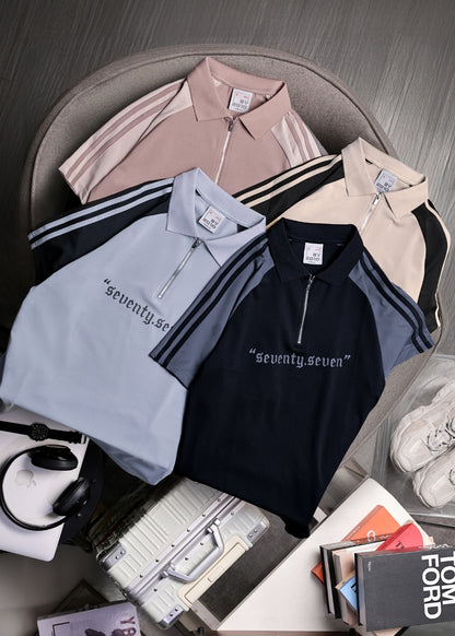 Áo Polo Cổ Khóa Kéo Vải Pique Thoáng Khí Seventy Seven 18 Xám