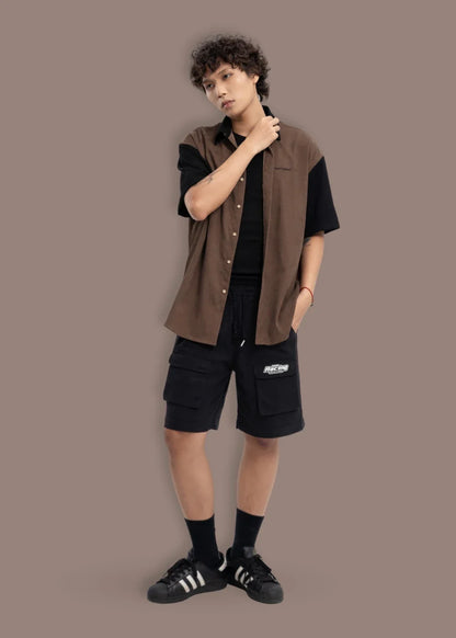 Áo Sơ Mi Tay Ngắn Vải Nhung Corduroy Retro Ít Nhăn Seventy Seven 22 Nâu Đen - YaMe.vn