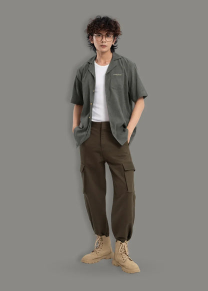 Áo Sơ Mi Cuban Corduroy Ít Nhăn Seventy Seven 23 Xanh Lá Đậm - YaMe.vn