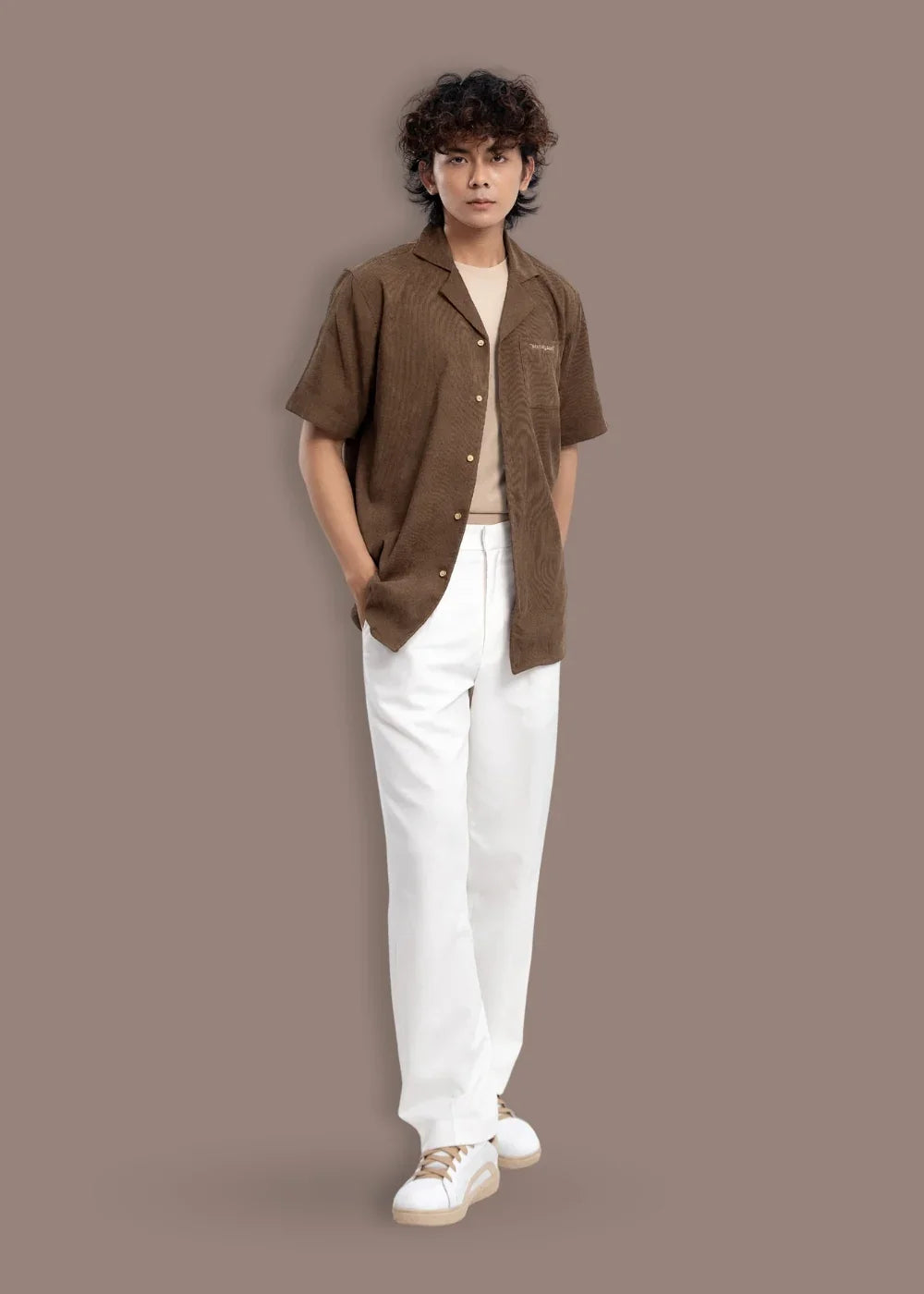Áo Sơ Mi Cuban Corduroy Ít Nhăn Seventy Seven 23 Nâu Đậm - YaMe.vn