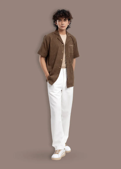 Áo Sơ Mi Cuban Corduroy Ít Nhăn Seventy Seven 23 Nâu Đậm - YaMe.vn