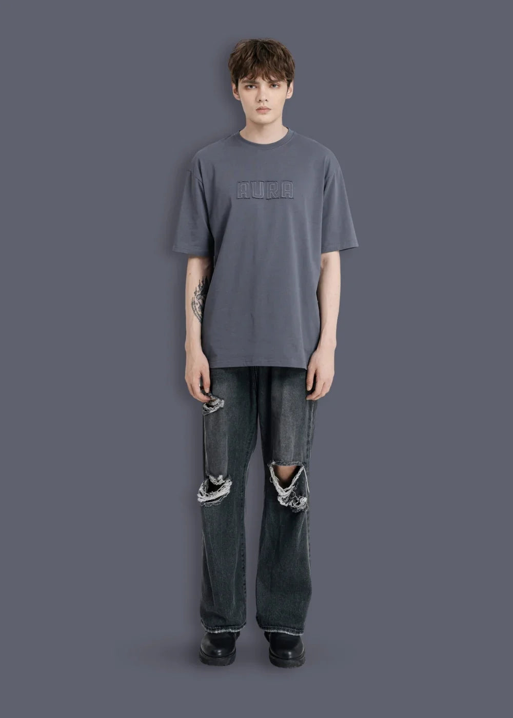 Áo Thun Aura Cotton Mềm Mại No Style M13 Xám Đậm - YaMe.vn