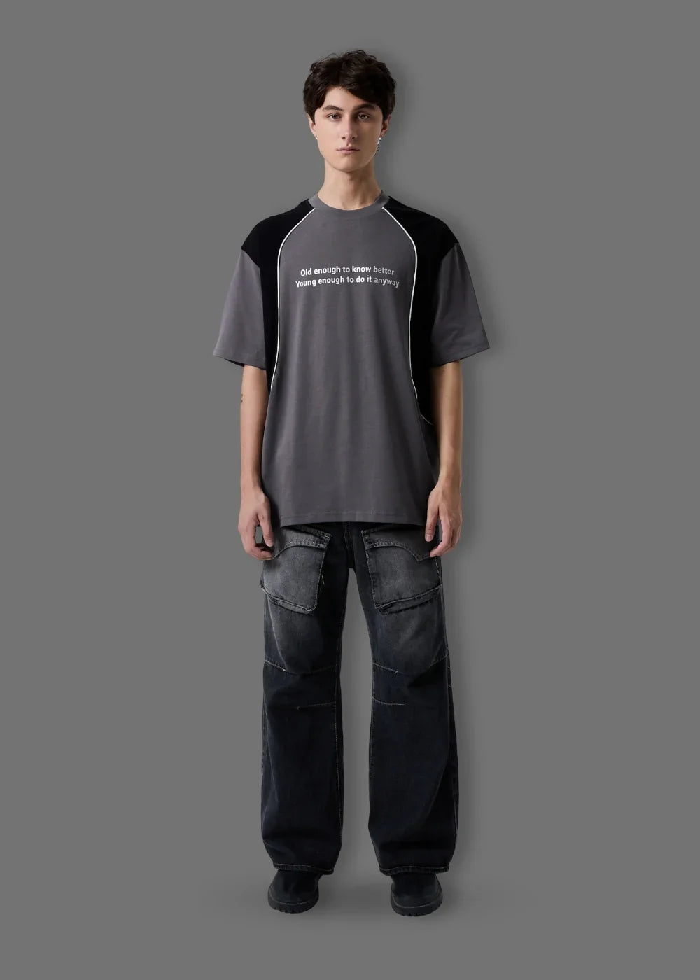 Áo Thun Cotton Phối Màu Mềm Mịn Thoáng Mát No Style M2 Xám Đen - YaMe.vn