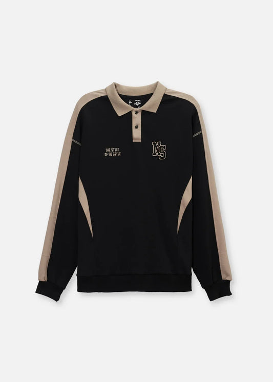 Áo Polo Sweater Cotton Phối Màu No Style M37 Đen Be - YaMe.vn